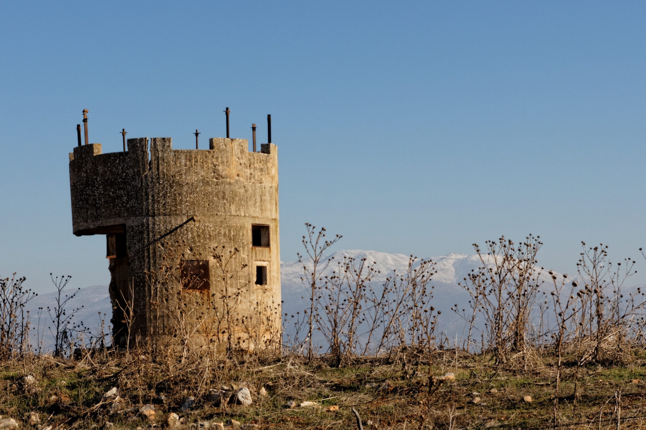 Malkia, Israel - November 13, 2023: British army "pillbox" fortification on Golan Heights